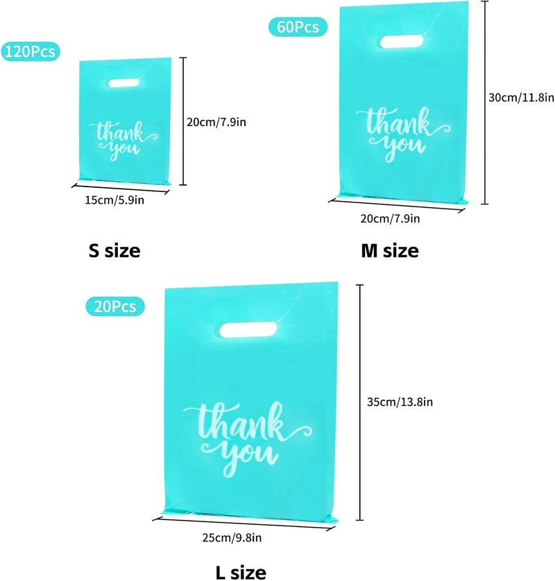Heran 200PCS Thank You Bags for Business Small, Turquoise Sales Bag for Small Business Clothes Boutique Gift, 3 Sizes Plastic Retail Grocery Shopping Bags, Reusable Goodie Bag Bulk for Store Party Purchase - Image 3